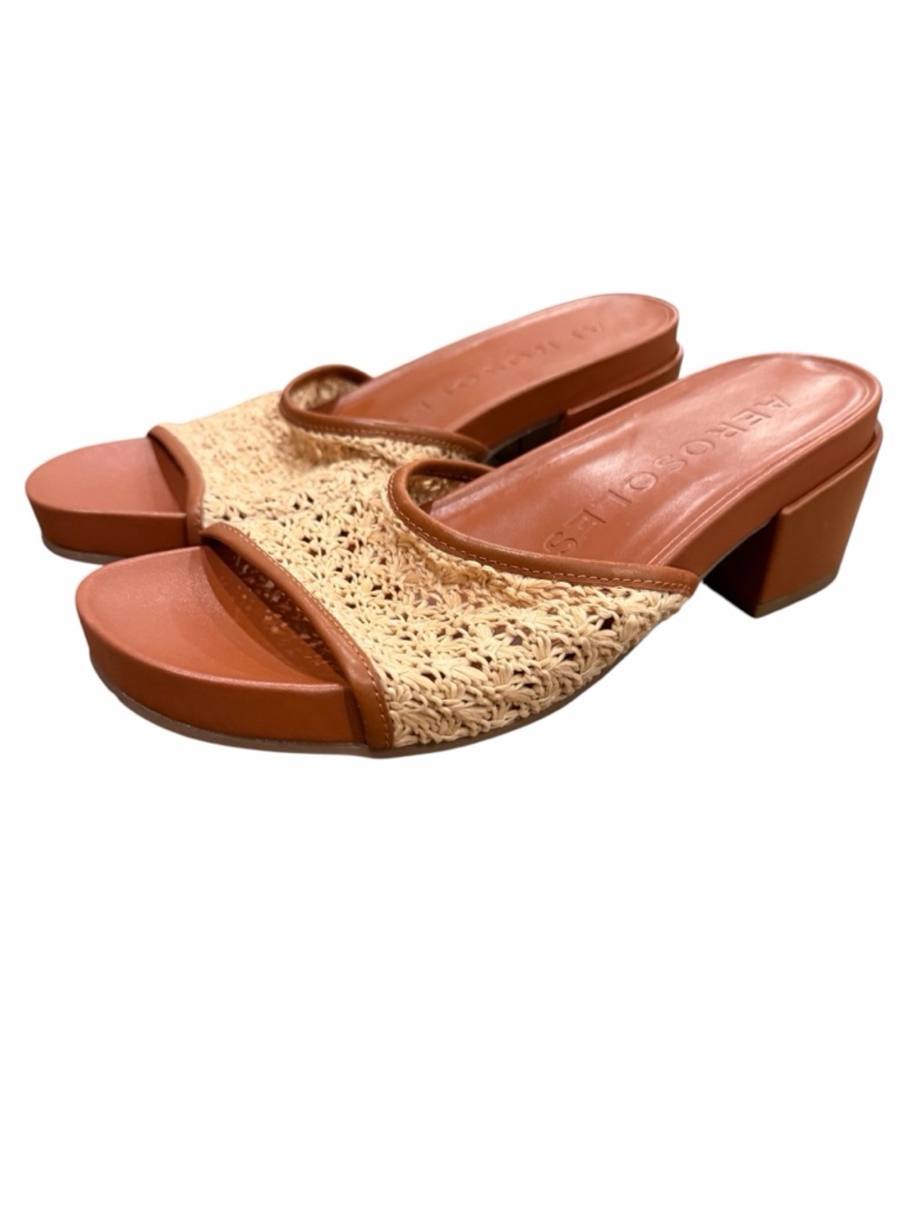 AEROSOLES Brown Leather & Natural Woven Slide Mule‎ - Picture 5 of 10